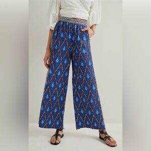 Anthropologie Vale Blue Aztec Geometric Wide Leg Pull On Pant Size Extra Large